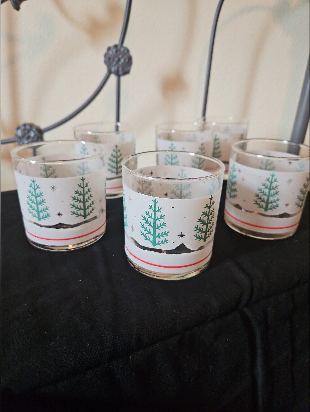 Set of 6, Made In Brazil, Vintage Frosted Christmas Tree Cocktail Glasses
